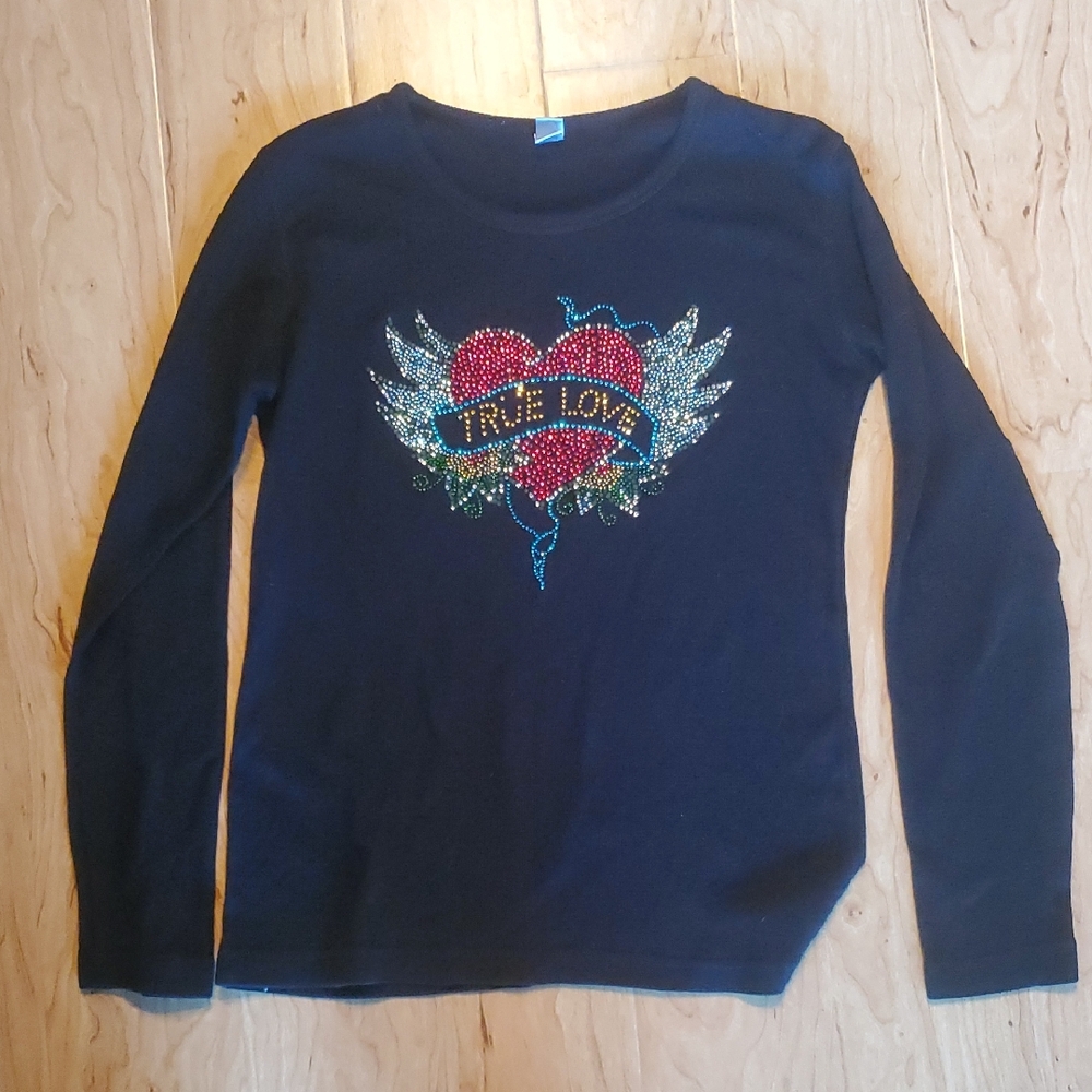 Black Long Sleeve Top with Heart Design